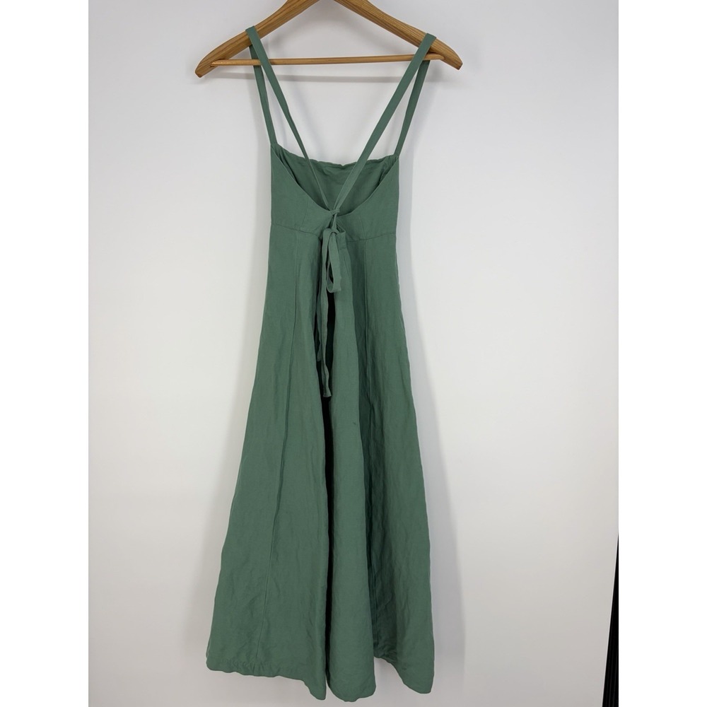 Madewell Tie-Back Midi Cami Dress 00 Boho Lagenlook Green Linen Blend Fairy Scan - Picture 14 of 16